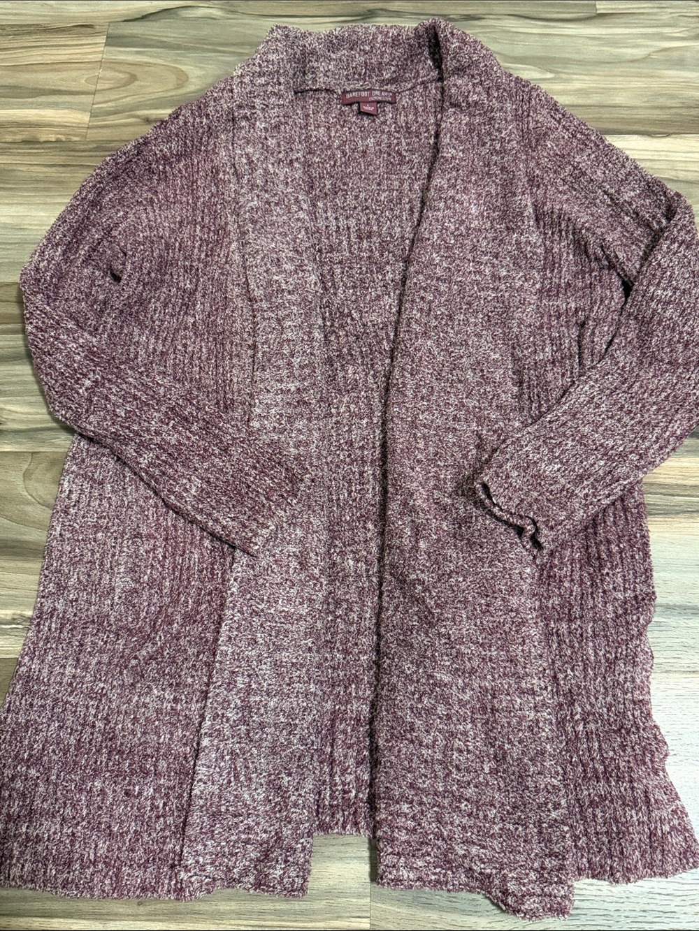 Barefoot Dreams CozyChic Lite Montecito Open Cardigan Womens L Burgundy Lounge